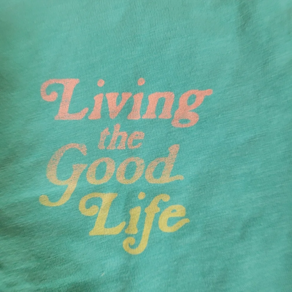 OLD NAVY Living the Good Life Tee Graphic Aqua Blue Small Casual Soft - Picture 3 of 5